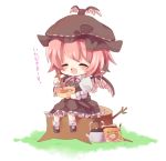  bad_id chibi closed_eyes eyes_closed food happy hat mystia_lorelei noodles ramen short_hair sitting solo touhou translated translation_request wings yukiusagi_(paretto) 