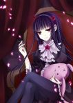  black_hair bunny gokou_ruri gothic_lolita lolita_fashion long_hair maria_(m-twi) mouth_hold ore_no_imouto_ga_konna_ni_kawaii_wake_ga_nai pantyhose rabbit red_eyes sewing stuffed_animal stuffed_toy 