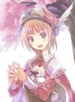  atelier_(series) blue_eyes breasts brown_hair cape cherry_blossoms cleavage hat open_mouth purple_eyes rororina_fryxell smile steepled_fingers yuguru 