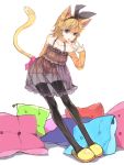  animal_ears bare_shoulders blonde_hair blue_eyes bow cat_ears cat_tail chemise full_body hair_bow hair_ornament hairclip highres kagamine_rin minidress open_mouth panties pantyshot pillow see-through slippers solo sono tail thigh-highs thighhighs underwear vocaloid 