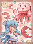  blue_hair chibi clara_(kuragehime) crossover ikamusume jellyfish kuragehime lowres mini-ikamusume o_o shinryaku!_ikamusume shrimp tentacle_hair 