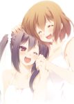  :d bare_shoulders black_hair blush brown_eyes brown_hair camisole closed_eyes eyes_closed female halterneck hand_on_head highres hirasawa_yui holding_hands hoppege k-on! long_hair multiple_girls nakano_azusa one_eye_closed open_mouth smile twintails wink yuri 