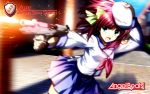  firing green_eyes gun highres purple_hair wallpaper weapon yuri_(angel_beats!) 