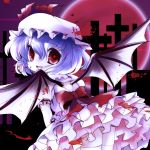  bat_wings bird blood bow cross dress fangs from_behind full_moon hat highres moon purple_hair red_eyes red_moon remilia_scarlet ribbon solo touhou wings yume_shokunin 