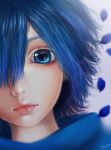  bad_id blue blue_eyes blue_hair close close-up face hair_over_one_eye highres kaito lips male minami_haruya petals realistic solo vocaloid 