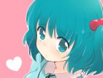  blue_eyes blue_hair close-up face frown hair_bobbles hair_ornament heart ica kawashiro_nitori looking_at_viewer no_hat no_headwear short_hair solo touhou twintails 