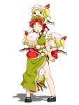  bad_id blonde_hair blush braid breasts chibi chinese_clothes fang flandre_scarlet four_of_a_kind_(touhou) hat hong_meiling long_hair multiple_girls multiple_persona nyontase red_hair redhead short_hair side_ponytail touhou twin_braids wings 