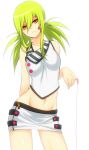  abs bare_shoulders blonde_hair chikage36 green_hair long_hair looking_at_viewer midriff miniskirt mound_of_venus navel original pigtail ponytail red_string simple_background skirt solo string twintails white_background yellow_eyes 