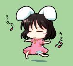  :3 =_= animal_ears bloomers blush_stickers brown_hair bunny_ears bunny_tail carrot chibi inaba_tewi jewelry musical_note neko-base nekokichi pendant simple_background solo tail touhou translated 