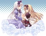  2girls 3.1-tan angel_wish blonde_hair blue_eyes bow cat dos_cat flower gothic_lolita highres lolita_fashion long_hair os os-tan red_eyes shimakaze silver_hair suzune_merveillex sweet_lolita wallpaper windows 