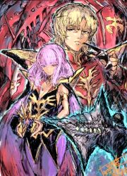  1boy 1girl asteroid axis_(gundam) blonde_hair cape char's_counterattack char's_counterattack_-_beltorchika's_children char_aznable commentary_request energy_field glowing gundam haman_karn looking_at_viewer mecha military_rank_insignia military_uniform mobile_armor mobile_suit moto_murabito neo_zeon nightingale_(gundam) original purple_hair redesign removing_eyewear robot science_fiction serious space space_habitat sunglasses thrusters zero_gravity 