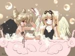  angel angel_wings bath blonde_hair blue_eyes bubble foam itou_noiji original red_eyes ribbon wallpaper wings 