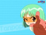  dokkoida dokkoider gloves green_hair pointing tanpopo vector_trace wallpaper wink 