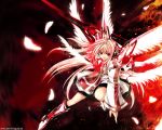  angel feathers long_hair mecha_musume mechagirl multiple_wings red robot_ears seraph sword tateha_(artist) wallpaper weapon wings 