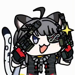 1girl animal_ears animated_gif arknights arknights:_endfield dual_wielding eyepatch pistol seseren short_hair snow_leopard_ears snow_leopard_tail zenless_zone_zero