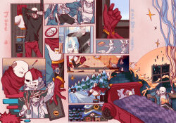  ! 2020 2boys 2d armor bed black_shorts blanket blue_jacket blue_shorts book boots brothers brushing_teeth cape clock commentary cup digital_media dressing drink duo english_commentary food from_behind gloves grey_hood height_difference highres holding holding_cup holding_drink holding_toothbrush hollow_eyes hood hood_down hooded_jacket house humanoid jacket kophnar352_(discoice) lying male male_focus male_only mirror monster monster_boy mug multiple_boys nightcap object_in_mouth object_on_head on_bed open_clothes open_jacket orange_background outdoors papyrus_(undertale) pasta red_boots red_cape red_gloves sans_(undertale) shirt shorts siblings simple_background single_vertical_stripe sitting skeleton socks spaghetti sparkle spoken_exclamation_mark striped_shorts table teeth toothbrush undead undertale unworn_boots unworn_cape unworn_clothes unworn_shorts utdr_(toby_fox) vertical-striped_clothes vertical-striped_shorts white_armor white_shirt white_socks white_stripes 