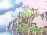  bridge canal cherry_blossoms cloud dome floating_island ghibli laputa nature petals ruins scenery scenic sky studio_ghibli tenkuu_no_shiro_laputa wallpaper water 