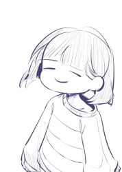 1other 2d ambiguous_gender child closed_mouth digital_media double_horizontal_stripe frisk_(undertale) horizontal-striped_clothes human human_only lineart long_sleeves monochrome one-significance8911 other_focus short_hair simple_background smile solo striped_clothes striped_sweater sweater third-party_source undertale upper_body utdr_(toby_fox) white_background