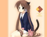  animal_ears arikawa_satoru cat_ears catgirl long_hair pleated_skirt ribbons school_uniform skirt tail wallpaper 