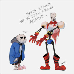  2018 2boys 2d armor arms_at_sides artist_name black_border black_fur black_pants blue_jacket blue_shorts boots border brothers cape commentary darieari digital_media duo english_commentary english_text fewer_digits fourth_wall full_body fur-trimmed_jacket fur_trim gloves height_difference hollow_eyes humanoid inactive_account jacket long_sleeves male male_focus male_only monster monster_boy multiple_boys open_clothes open_hand open_jacket pants papyrus_(undertale) pink_slippers red_boots red_cape red_gloves sans_(undertale) shirt shorts siblings simple_background single_vertical_stripe skeleton slippers socks standing striped_pants sweat teeth text third-party_source undead undertale utdr_(toby_fox) vertical-striped_clothes vertical-striped_pants white_armor white_background white_shirt white_socks white_stripes 