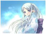  :d blue_eyes elf japanese_clothes kimono long_hair open_mouth original pointy_ears smile solo wallpaper white_hair yano_mirura 
