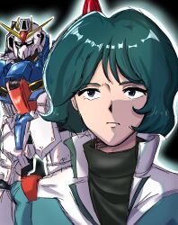  1boy aeug blue_eyes blue_hair commentary_request expressionless glowing gundam highres kamille_bidan mecha military_uniform mobile_suit robot science_fiction shield sketch turtleneck user_tksp7334 v-fin zeta_gundam zeta_gundam_(mobile_suit) 