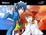  2000 2k blue_eyes blue_hair firefox glasses highres orange_hair os os-tan tail translated wallpaper windows 