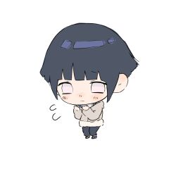  1girl black_hair black_pants brown_jacket chibi chibi_only closed_mouth commentary_request flying_sweatdrops full_body highres hyuuga_hinata jacket korean_commentary long_sleeves naruto_(classic) naruto_(series) pants ruby782525 short_hair solo standing violet_eyes white_background 