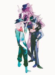  1boy 1girl 1other absurdres arm_around_shoulder black_hat black_shirt blue_skin colored_skin deltarune fedora furry furry_female furry_male goat_boy hat hat_tip highres hikokisleep247 holding jacket kris_(dark_world)_(deltarune) kris_(deltarune) kris_(gangster)_(deltarune) long_sleeves looking_at_another necktie official_alternate_costume pants ralsei ralsei_(gangster) red_eyes red_necktie reptile_girl shirt short_hair smile striped_clothes striped_jacket susie_(dark_world)_(deltarune) susie_(deltarune) susie_(gangster)_(deltarune) the_fun_gang utdr_(toby_fox) 