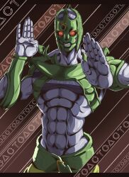  abs c-moon_(stand) clenched_teeth commentary grandguerrilla highres jojo_no_kimyou_na_bouken letter outside_border solo stand_(jojo) stone_ocean teeth upper_body 