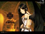  angel_wings bare_shoulders black_hair black_wings closed_eyes goddess highres long_hair mabinogi morrighan wallpaper wings 