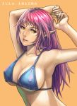  armpits bad_id bikini bikini_top breasts cleavage elf face lieqi_hun lips long_hair original pointy_ears purple_hair ryouki_tamashii solo swimsuit yellow_eyes 