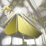  aceshigh animal_ears bathing bathtub blonde_hair chin_rest fox_ears fox_tail from_below lens_flare multiple_tails nude smile solo tail touhou yakumo_ran yellow_eyes 