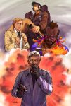  b.a._baracus blonde_hair brown_eyes brown_hair cigar explosion grey_hair gun h.m._&quot;howling_mad&quot;_murdock highres john_&quot;hannibal&quot;_smith mr_t short_hair sunglasses templeton_&quot;faceman&quot;_peck the_a-team weapon 