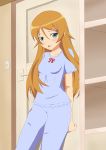  absurdres aqua_eyes bad_id blush brown_hair hair_ornament hairclip highres kousaka_kirino long_hair open_mouth orange_hair ore_no_imouto_ga_konna_ni_kawaii_wake_ga_nai pajamas solo yasai_yuuki 