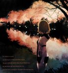  blonde_hair cherry_blossoms copyright_request english grass highres hoodie lights night reflection short_shorts shorts solo takeuchi_takashi text tree water 