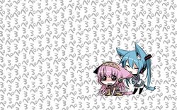  2girls :3 animal_ears blush chibi hatsune_miku megurine_luka miz_01 tail thigh-highs thighhighs vocaloid 