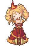  breasts chibi choker cleavage closed_eyes crown dress drill_hair eyes_closed fire genderswap lowres mace nefarian personification ragnaros warcraft weapon world_of_warcraft 