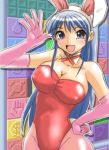  blue_eyes blue_hair bunny_ears bunnysuit elbow_gloves gloves long_hair megapanel pantyhose sig_(sotokanda_delta_force) 