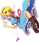  alice_margatroid bad_id blonde_hair book boots capelet falling hairband hands highres kogiso short_hair smile solo toe-point touhou yellow_eyes 