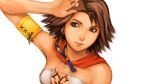  brown_hair bust darax final_fantasy final_fantasy_x final_fantasy_x-2 hair_ornament heterochromia highres jewelry necklace solo yuna 