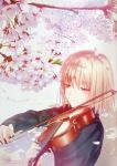  cherry_blossoms green_eyes instrument original pullover smile solo takeuchi_takashi tsuki_no_sango violin 