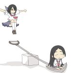  chibi come_fly_with_me fujiyoshi_harumi glasses kitsu_chiri long_hair monsterheart parted_bangs sayonara_zetsubou_sensei school_uniform serafuku shovel wake-up_tap worktool 