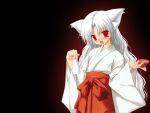  black drink foxgirl japanese_clothes red_eyes white_hair 