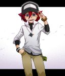  cosplay hat inazuma_eleven inazuma_eleven_(series) jewelry kiyama_hiroto n_(pokemon) n_(pokemon)_(cosplay) pokemon pokemon_(game) pokemon_black_and_white pokemon_bw red_hair redhead short_hair solo void_cube 
