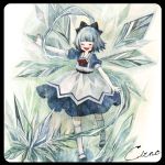  blue_hair bow carefree cirno closed_eyes happy ice kinohe short_hair smile solo touhou wings 