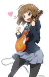  brown_hair guitar heart hirasawa_yui instrument k-on! pantyhose plectrum school_uniform short_hair skirt solo tatami_(loop) 