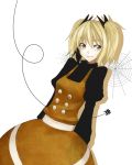  alternate_hairstyle arms_behind_back bad_id blonde_hair chulain kurodani_yamame short_hair short_twintails smile solo spider_web touhou twintails 