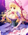  bad_id blonde_hair breasts cleavage corset hat large_breasts long_hair red_eyes shiramori_yuse solo touhou yakumo_yukari yuse 