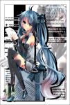  akizuki_mizuho anklet bad_id blue_eyes blue_hair bow bracelet bridal_gauntlets elbow_gloves gift gloves hair_bow hatsune_miku hazuki_mizuho high_heels jewelry long_hair sheet_music shoes single_shoe sitting smile thigh-highs thighhighs twintails very_long_hair vocaloid 